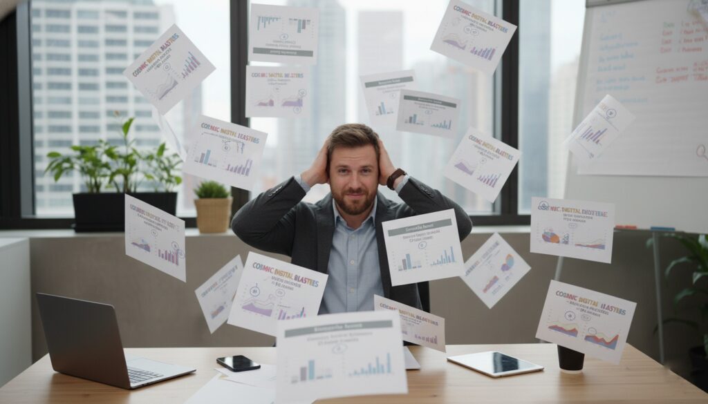 בעל עסק מתוסכל מכל ההצעות מחיר לשיווק דיגיטלי שקיבל